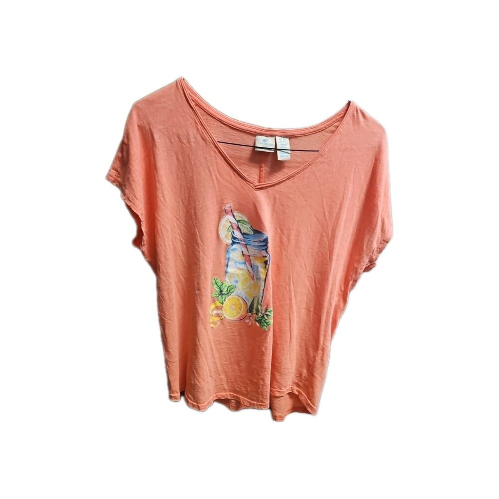 Caribbean Joe Tshirt Womens Sz XL Orange Jar Drink W/Citrus Cotton